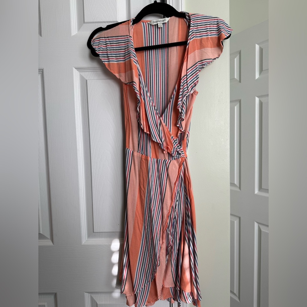 DAVI & DANI Coral and Navy Striped Midi Dress